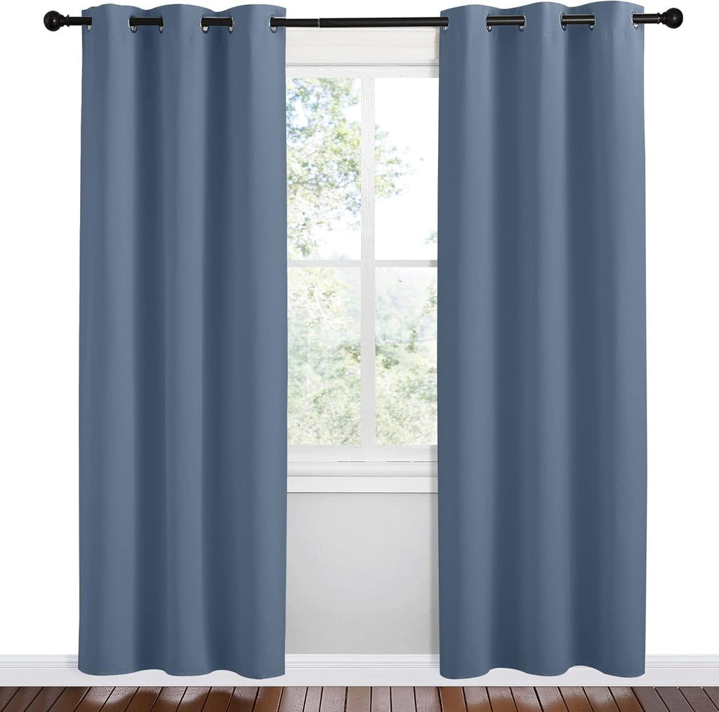 NICETOWN Short Curtains - Thermal Insulated Grommet Blackout Panels | Stone Blue, 42" x 78" (1 Pair)