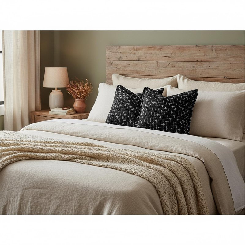 Vfuty 18x18 Black Throw Pillow Covers Set of 2 Soft Farmhouse Textured Pillow Cover Decorative Rustic Pillowcase for Sofa Bed Chair Living Room Boho Decor