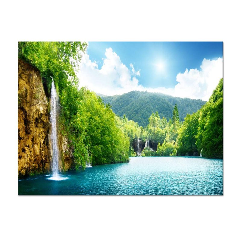 Yatsen Bridge Waterfall Painting for Living Room Wall Art Home Decor Prints Green Forest and Lake Pictures Artworks Wall Decoration Framed Ready to Hang for House(36''W x 24''H)
