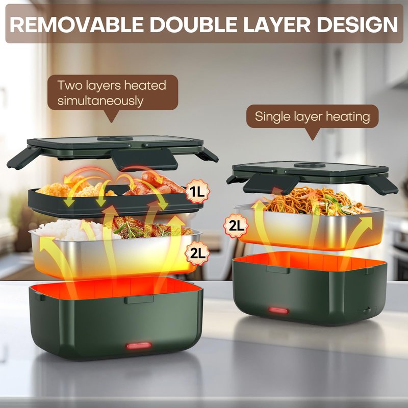 Sitlais Electric Heated Lunch Box for Men - Portable Food Warmer for Car Truck 90 W Self Heating Lunch Box for Adults Food Heater for Work Travel Camping lonchera