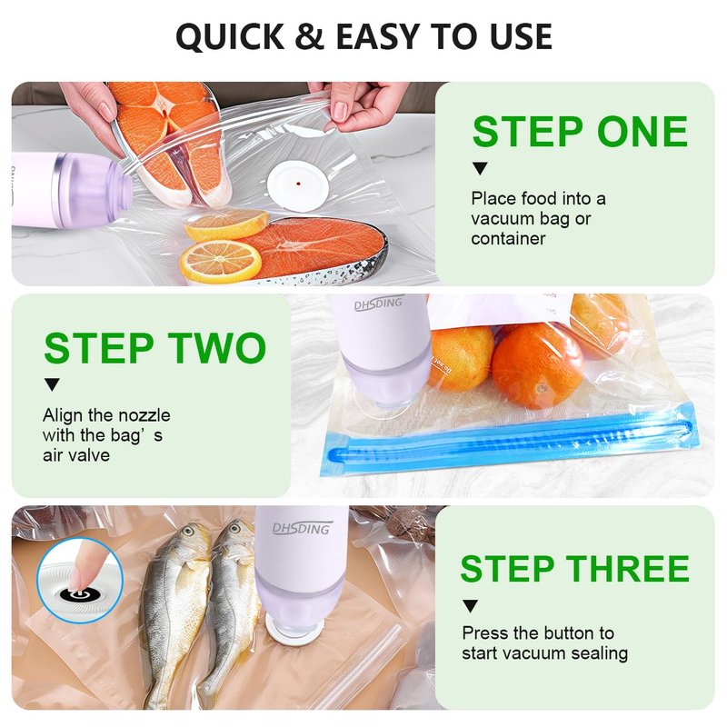 DHSDING Handheld Vacuum Sealer for Food – Portable Mini Food Saver with 10 Reusable BPA-Free Bags – Compact Vacuum Sealer Machine for Sous Vide, Meal Prep & Food Storage