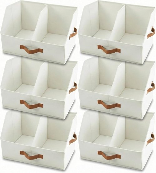 **UPGRADED HEIGHT Trapezoid Storage Bins by Closet Organizers | Collapsible Fabric Bins with Handles & Adjustable Dividers (6pcs, Medium, Ivory)**