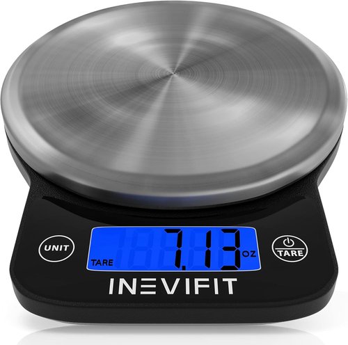 INEVIFIT Digital Kitchen Scale - Accurate Multifunction Food Scale Up to 13 lbs | Modern Black & Stainless Steel Finish