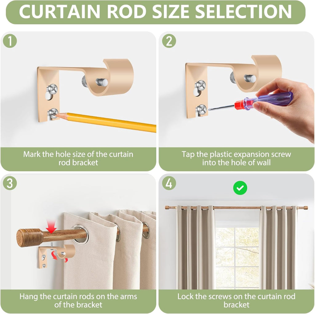 Regine Switzerland Adjustable Wood Grain Curtain Rods - 30-60 Inch for 30-54 Inch Windows | 2 Pack