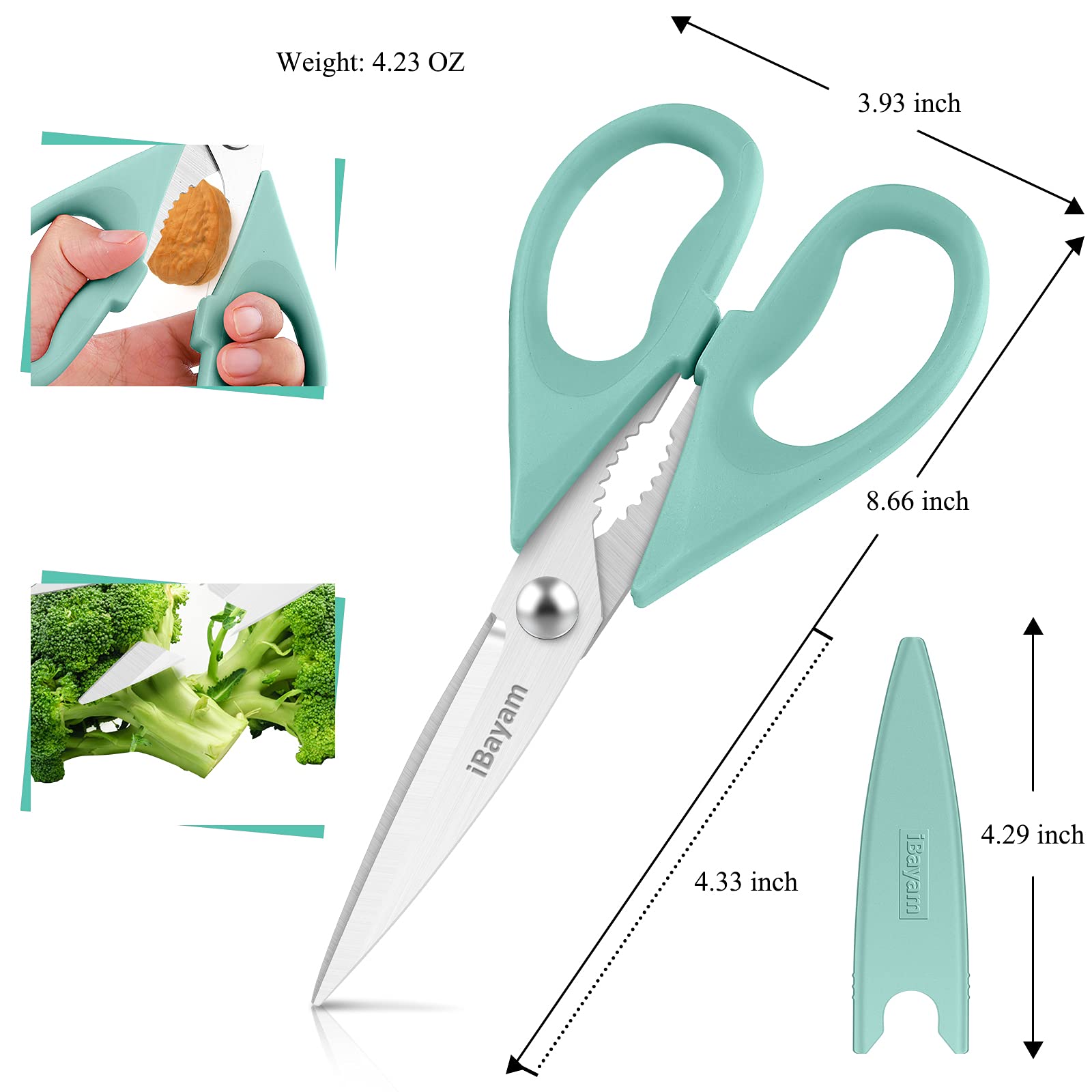 iBayam All Purpose Kitchen Shears Heavy Duty - Stainless Steel Kitchen Shears With Protective Sheath, Soft Grip Handle, Food & Meat Scissors, Home, Kitchen, Dining Utility Gadgets/Essentials/Utensils
