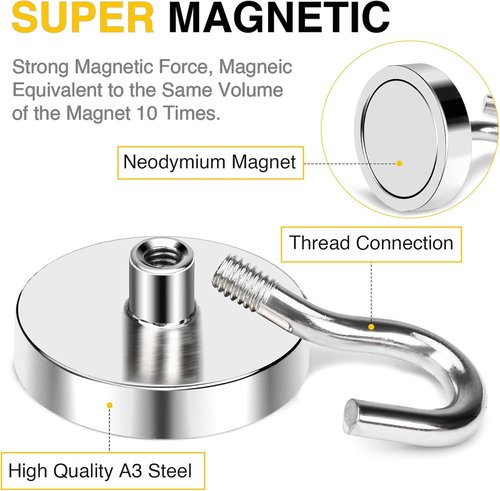 DIYMAG Magnetic Garage Hooks - Heavy-Duty 120lbs Capacity | 16-Pack Silver Wall Mount Magnets