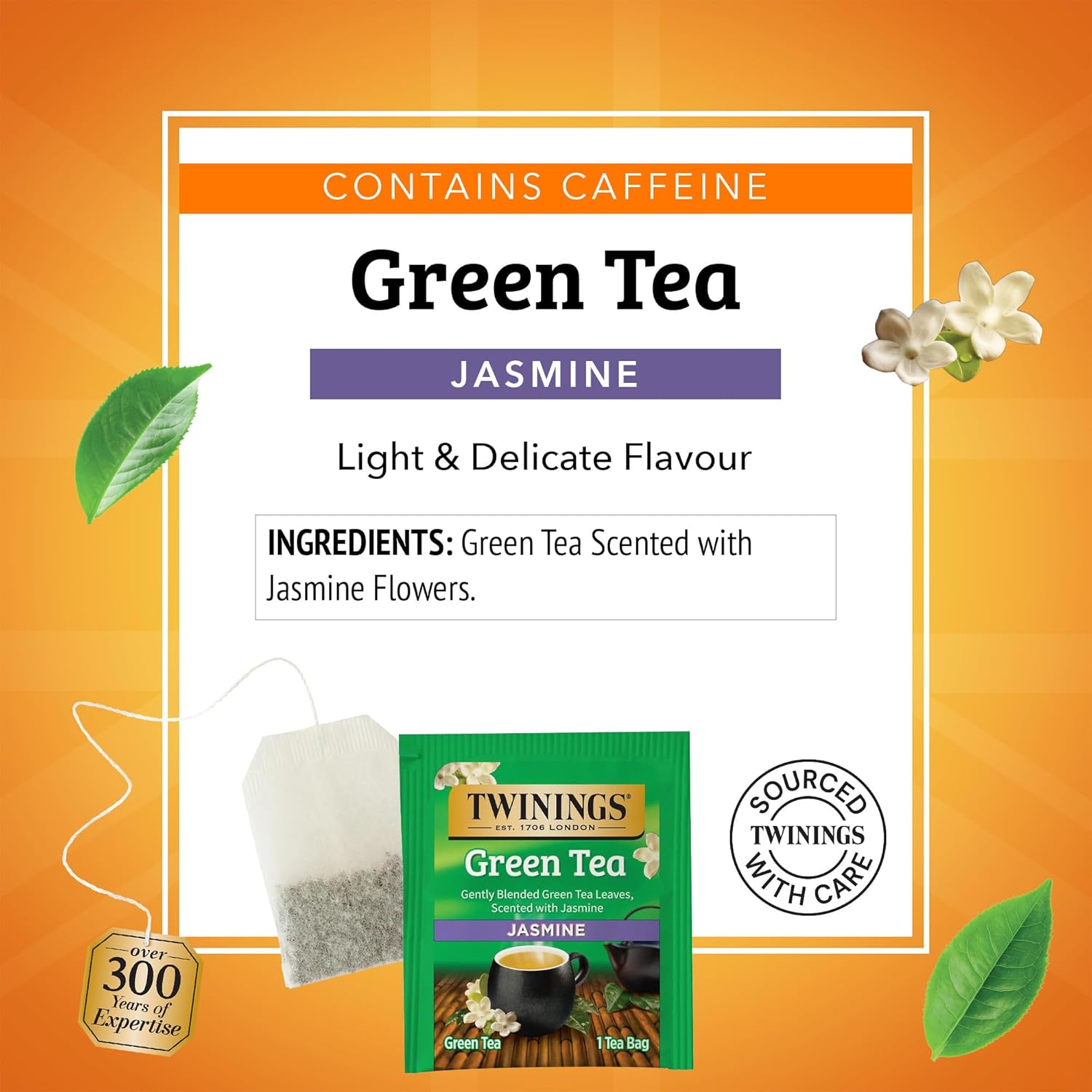 Twinings Green Tea - Jasmine Infused, Individually Wrapped Bags, 20 Count | Caffeinated, Hot or Iced, Pack of 6