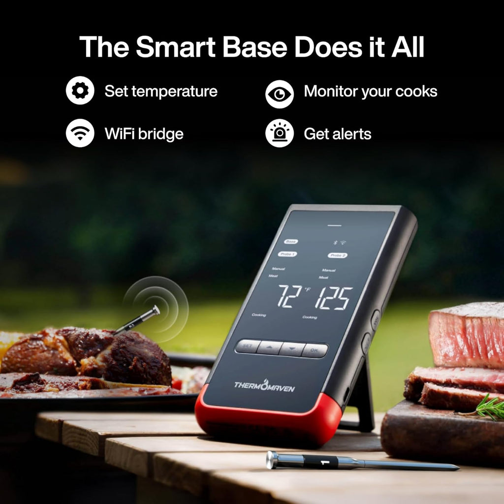 ThermoMaven Smart Bluetooth Meat Thermometer - WiFi Unlimited Range, 6 Sensors, NIST Certified Accuracy, 2 Probes for Kitchen & BBQ