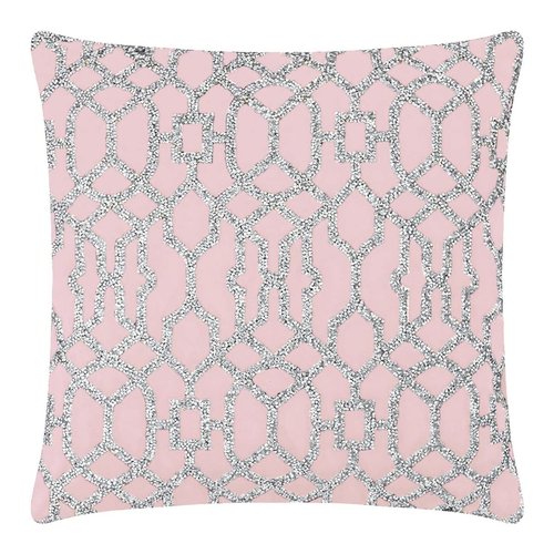 Lattice Pillow, Sparkling Rhinestones on Soft Velvet, Hypoallergenic Fiber Insert, Washable Cover, Unique, Statement Home Decor, Blush, 16x16, Sold Individually