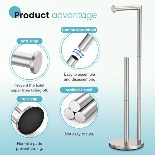 Brushed Nickel Toilet Paper Holder Stand | Rustproof Free-Standing Design for 4 Rolls