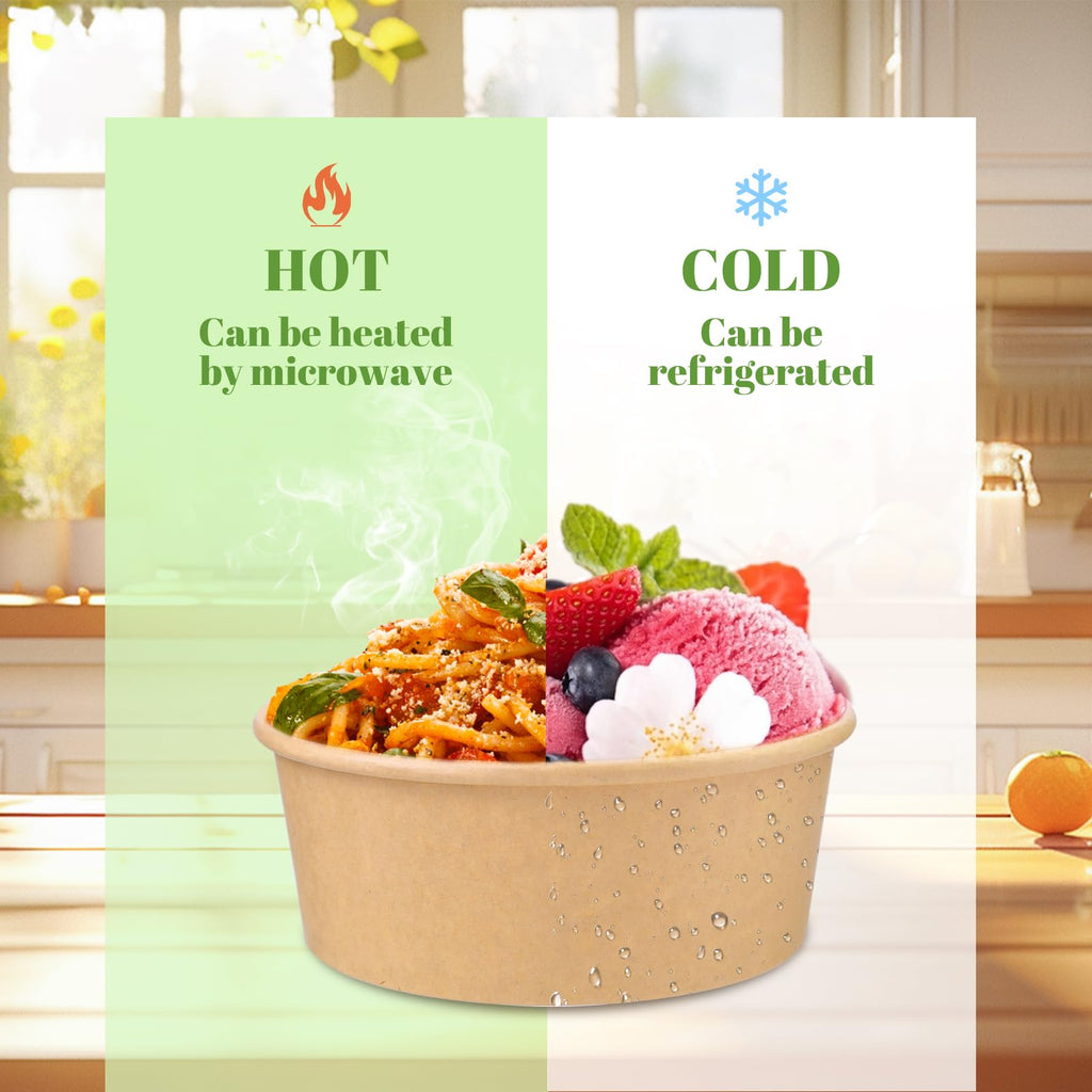 Prgery 25 oz 50 Pack Disposable Meal Prep Containers with Lids, Paper Bowls with Lids, Soup Containers with Lids, Paper Food Containers with Lid, Party Supplies for Hot/Cold Food, Soup, Ice Cream