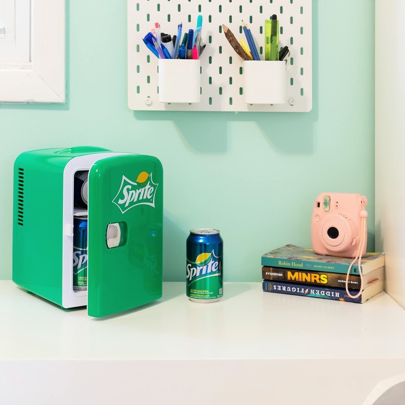 Koolatron Sprite Mini Fridge - 6 Can Refrigerator for Bedroom Office, Portable Table Top Beverage Cooler, 12V 110V Refrigerador For Drinks, Soda, Wines, Use In Car, Dorm, Outdoor, Patio