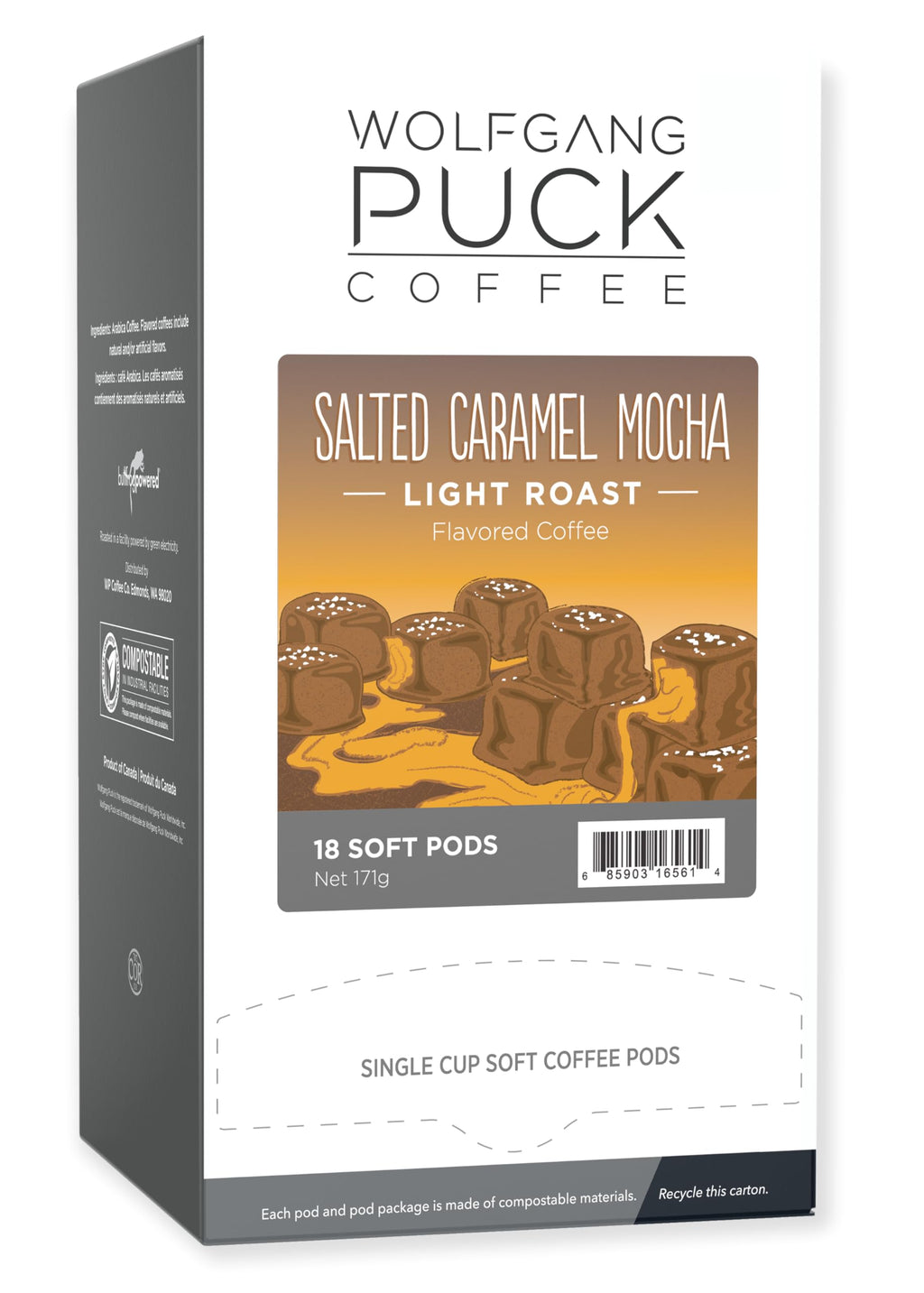 Wolfgang Puck Coffee, Salted Caramel Mocha, 9.5 Gram Soft Pods, 18 Count (Pack of 1)