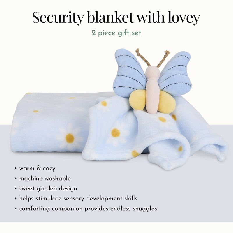 Evolur Secret Garden 2 Piece Gift Set, Includes Blanket with Lovey, Warm and Cozy Baby Blanket, Machine Washable, Soft and Charming Lovey