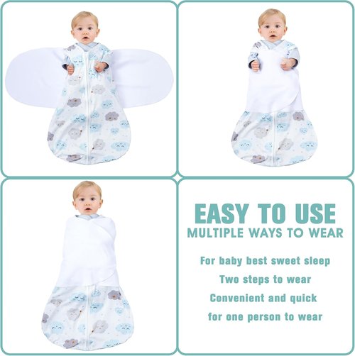 BSTOPPT Newborn Sleep Sack | 3-Way Adjustable Swaddle Blanket for 3-6 Months | 100% Rayon Cotton, TOG 0.5 - Clouds & Starry Sky