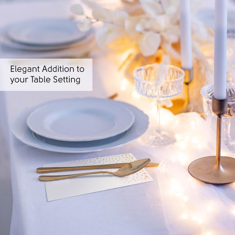Stylish White and Gold Napkins for Party, 100 Linen Feel Disposable Dinner Napkins, 8.5x4.25" Gold Hand Towels for Bathroom, Cloth Like Linen Feel Guest Towels for Wedding, Reception or Event