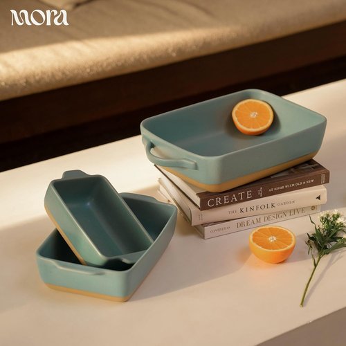 Mora Ceramic Baking Dishes Set of 2 | Versatile Casserole & Loaf Pans - 7x11 in Porcelain Bakeware
