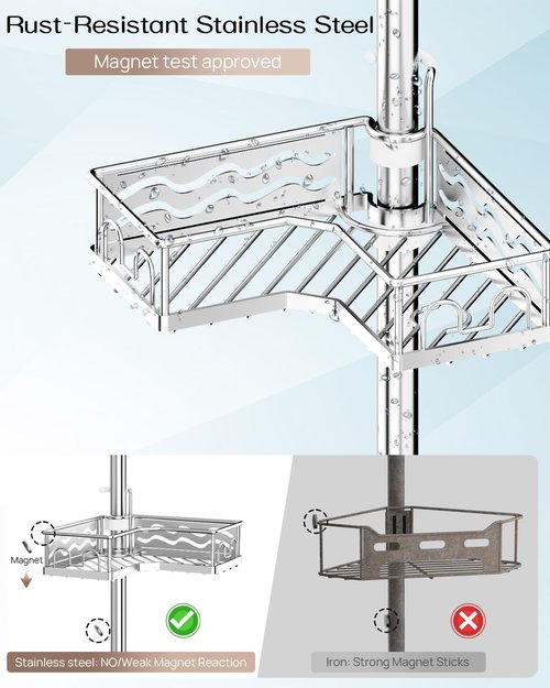ALLZONE Corner Shower Caddy - Adjustable Tension Pole with 4 Baskets & Rust-Resistant Stainless Steel | 34-116 Inch