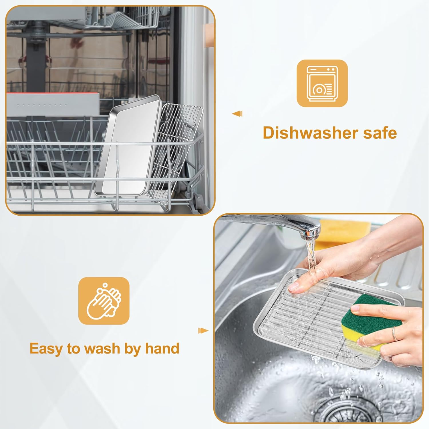 TeamFar Stainless Steel Toaster Oven Tray and Rack Set - 9.3" x 7" x 1" | Non-Toxic, Easy Clean & Dishwasher Safe
