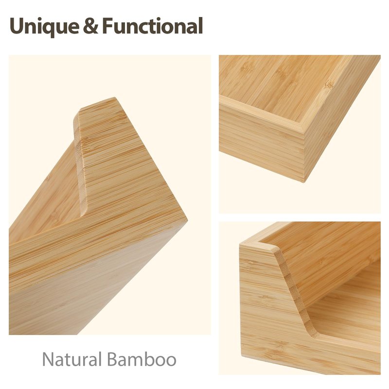 Bamboo Napkin Holder, 7.36" x 7.36" x 2.16" Napkin Holder for Table with Large Side Opening for Easy Access, Large Storage Square Napkin Dispenser, Home Kitchen Dining Tabletop Decor
