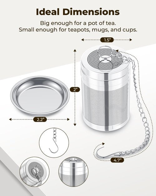 House Again 2 Pack Tea Infusers, Extra Fine Mesh Tea Strainers for Loose Tea, Updated Slim Threaded Lid & 304 Stainless Steel, Loose Leaf Tea Steeper for Brew Tea Spices & Seasonings