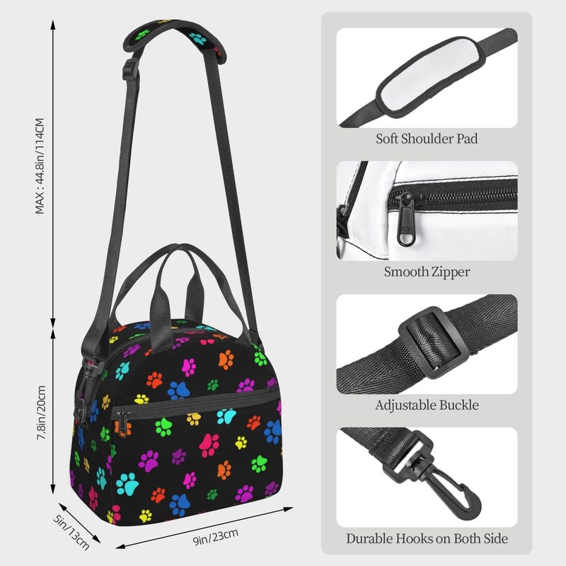 Colorful Dog Animal Paws Lunch Bag Reusable Insulated Lunch Tote Bag Lunchbox Container With Adjustable Shoulder Strap For Office Work School Picnic Travel