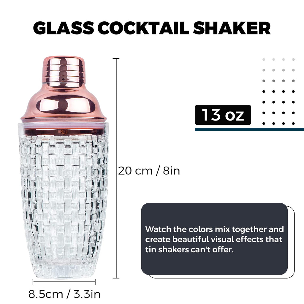 Gbuxska Glass Cocktail Shaker Set - Drink Shakers Cocktail and Cocktail Shakers, Glass Shaker Bottle for Bars, Whiskey, Cocktails (Rosegold)