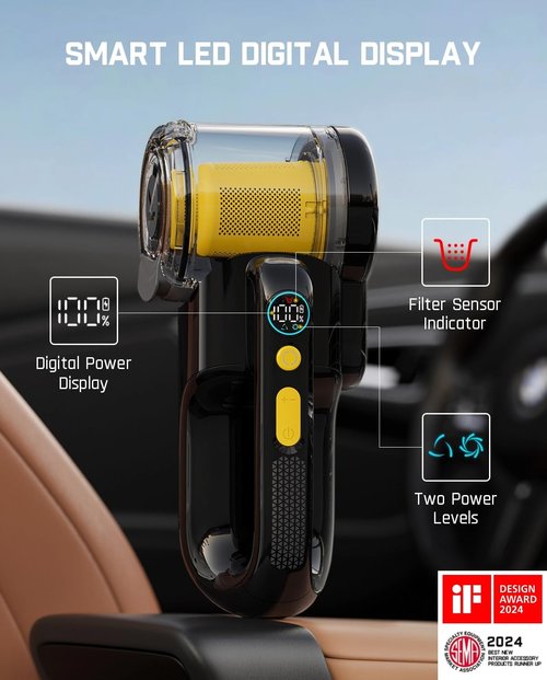 Fanttik Fold V10 APEX Cordless Car Vacuum - 17000Pa Suction Power, Smart LED Display, Portable for Home & Pets