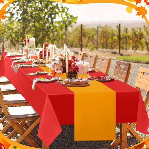Panelee 12 Pack Fall Disposable Plastic Table Runner 14 x 108 Inch Thanksgiving Table Runner Bulk Orange Brown Red Yellow for Fall Autumn Harvest Holiday Christmas Family BBQ Birthday Party
