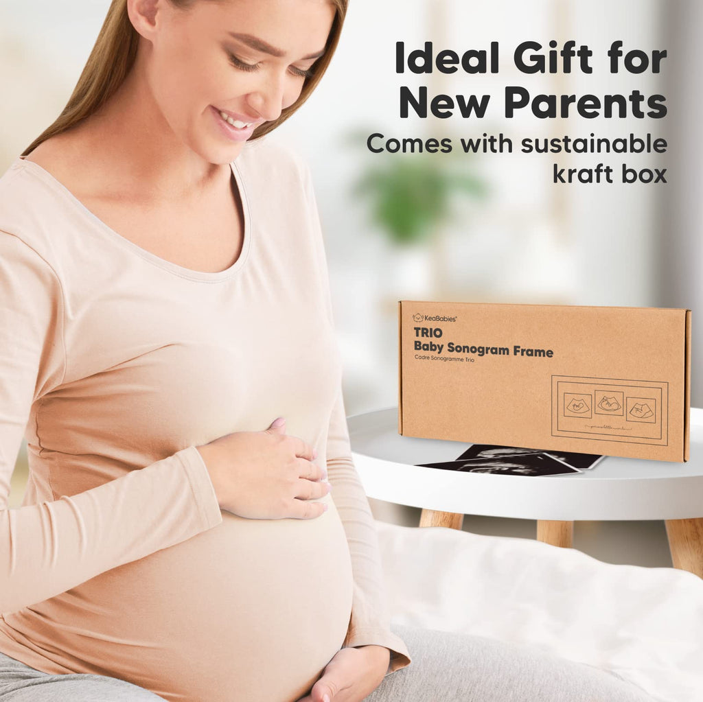 KeaBabies Baby Sonogram Picture Frames - Trio Ultrasound Picture Frames, First Time Mom Gift, Cute Pregnancy Reveal Photo Frame, Baby Gender Reveal Gift, Newborn Nursery Decor (Alpine White)