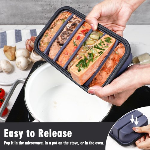 Webake 1/2 Cup Premium Silicone Freezer Trays with Clip-Lock Plastic Lids, Pack of 2 | Easy-Release Molds for Soup, Broth, Fruits & Leftovers, Perfect for Meal Prep & Food Storage