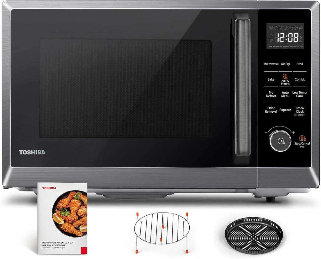 TOSHIBA Air Fryer Combo Microwave Oven - 8-in-1 Convection & Broil | 1.0 Cu.ft, Black Stainless Steel