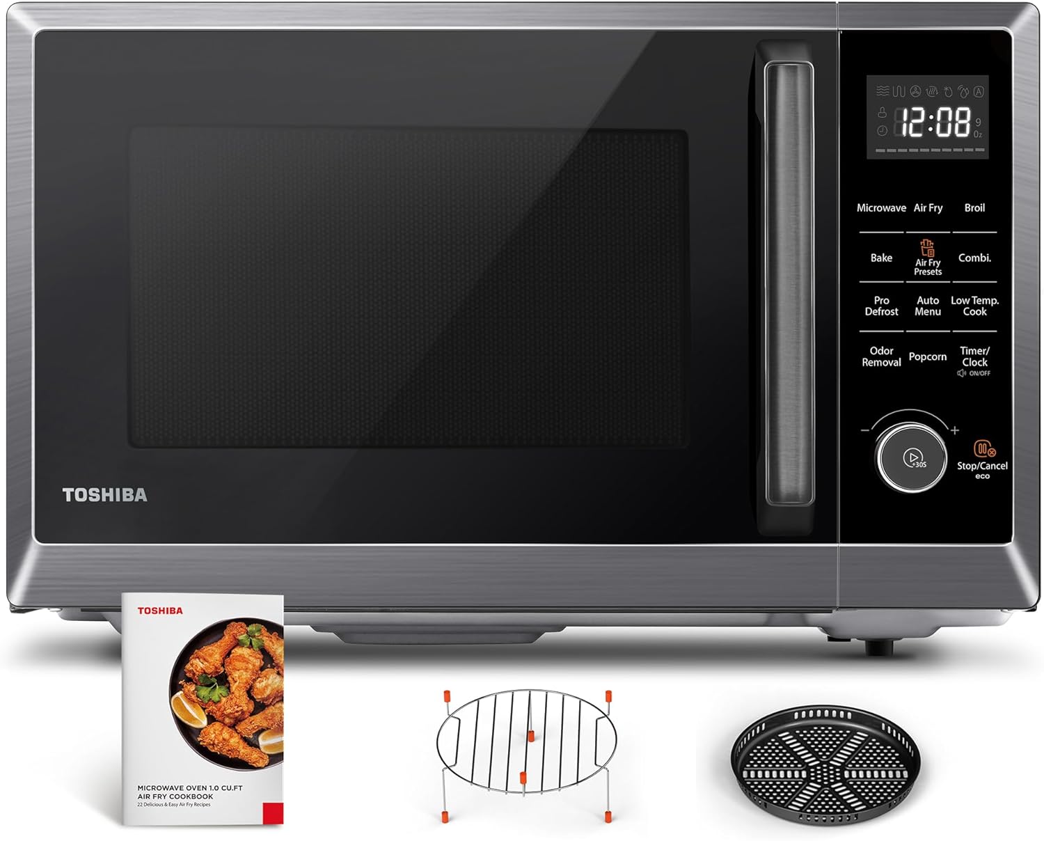 TOSHIBA Air Fryer Combo Microwave Oven - 8-in-1 Convection & Broil | 1.0 Cu.ft, Black Stainless Steel