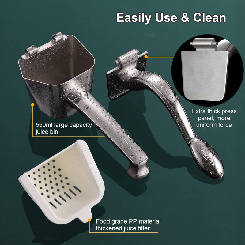 SUCCFLY Premium Kitchen Tool Kit, Heavy Duty Manual Juicer + Meat Tenderizer, Food Grade Stainless Steel Ultra Durable