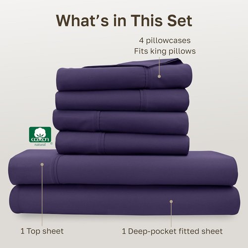 California Design Den King Size Sheet Set - Soft 400 Thread Count 100% Cotton, Deep Pocket | Dark Purple, 6-Pc