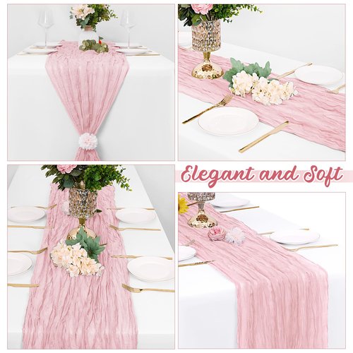8 Pack Light Pink Cheesecloth Table Runners 20x120 Inch Gauze Table Runner Cheese Cloth 10FT Pink Table Runner Rustic Sheer Runner for Wedding Birthday Party Baby Shower Table Decor