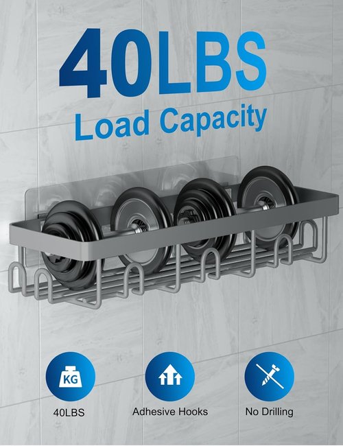 GVY Shower Caddy - 5 Pack Adhesive Bathroom Organizer Shelves | Rustproof No-Drill Storage Solutions