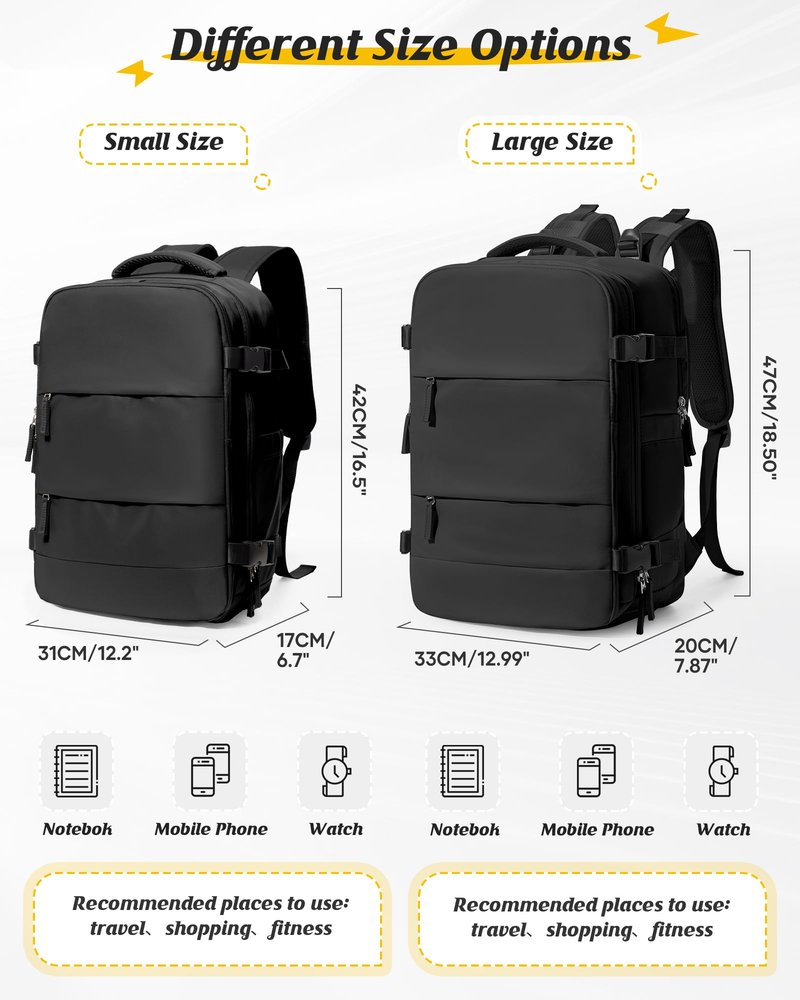 SEAFEW Vacuum Travel Backpack with Electric Pump, Waterproof Personal Item Bag, Women & Men's Anti-Theft Laptop Daypack for Work Trip Gym with Wet Bag & Shoe Compartment, Black