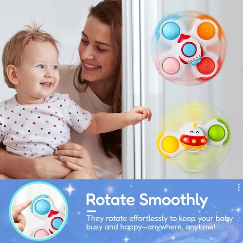ALASOU Pop Suction Cup Spinner Toys - Sensory Airplane Travel Set for Infants & Toddlers | Ideal Gift for Ages 1-2