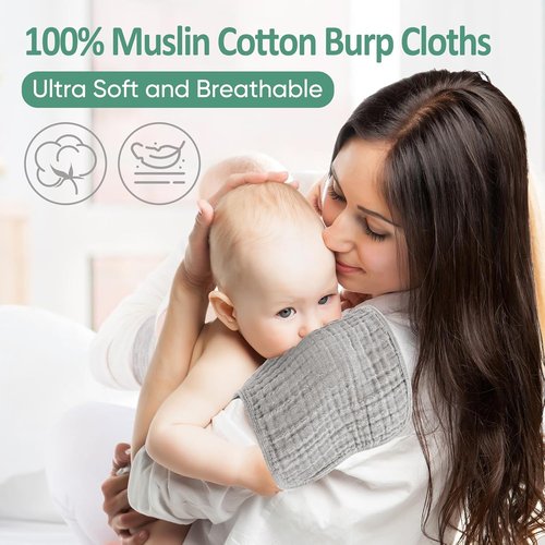 MIGIOL Muslin Burp Cloths - 100% Cotton, Soft & Absorbent Baby Burp Cloths | Pack of 12 Mixed Colors