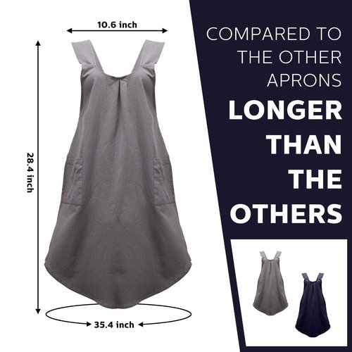 JaGely 2 Pack Japanese Linen Cross Back Aprons Kitchen Cooking Aprons for Women Men with 2 Pockets Cute Gardening Apron Dress for Cooking, Baking, Cleaning and Painting (Navy, Grey)