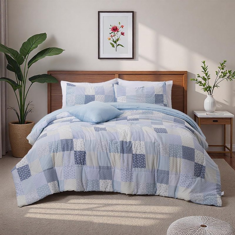 Holawakaka Floral Comforter Set Queen 6 PCS Bed in a Bag Yellow Flowers Printed on Grey - Ultra Soft Microfiber Botanical Bedding Sets Lightweight Boho Bed Comforter Set for All Season