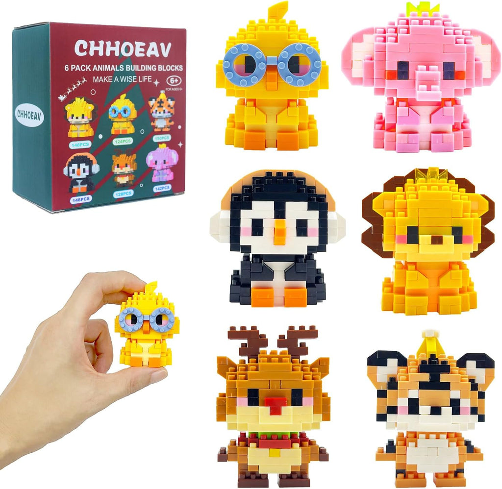 Skiennix Mini Animal Building Blocks - Cute 6 Pack Toys for Kids | Perfect for Easter & Party Favors