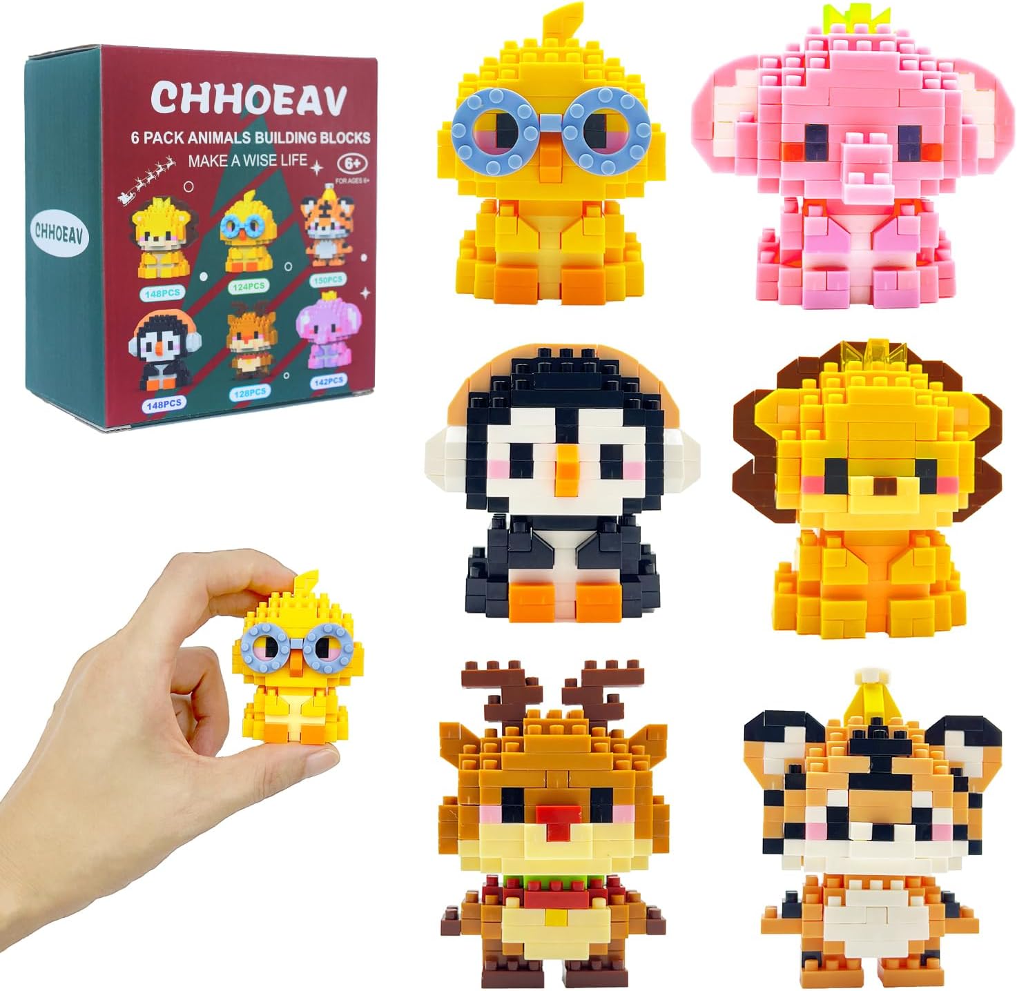 Skiennix Mini Animal Building Blocks - Cute 6 Pack Toys for Kids | Perfect for Easter & Party Favors