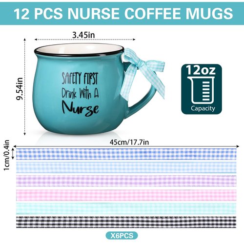 Zubebe 12 Pcs 12 oz Nurse Gift Mugs, Week Coffee Mugs, Nurse Appreciation Gifts Ceramic Inspirational Coffee Cup Gifts for Coworker