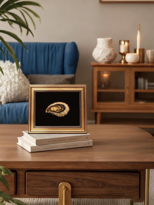 Gold Framed Wall Art | Vintage Kitchen Canvas Prints - Coastal Oyster Paintings 8x10in