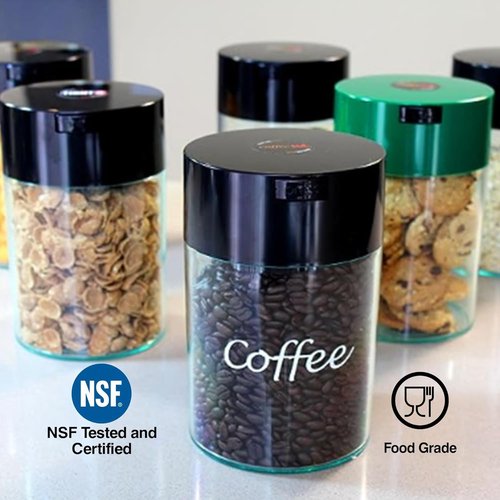 Coffeevac 1LB – Patented Airtight Container | Multi-use Vacuum Container Works as Smell Proof Containers for Ground Coffee and Coffee Bean Containers. Black with Gold Logo