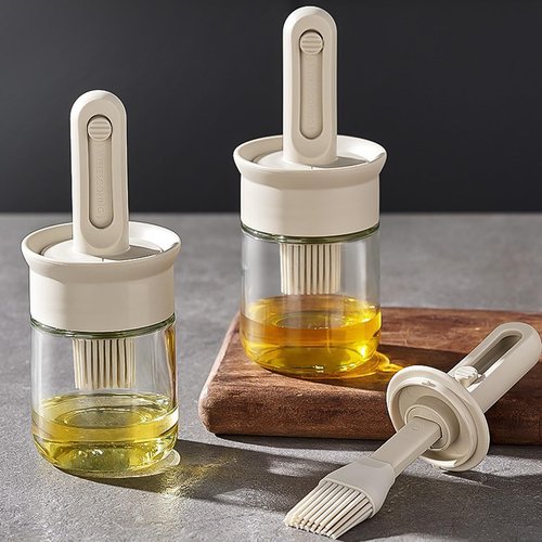 Oil Dispenser with Brush, Kitchen Cooking Oil Brush, 2 IN 1 Oil Dispenser Bottle with Silicone Basting Brush, for Cooking Vinegar Sauce BBQ Grill Frying(2 Pcs)