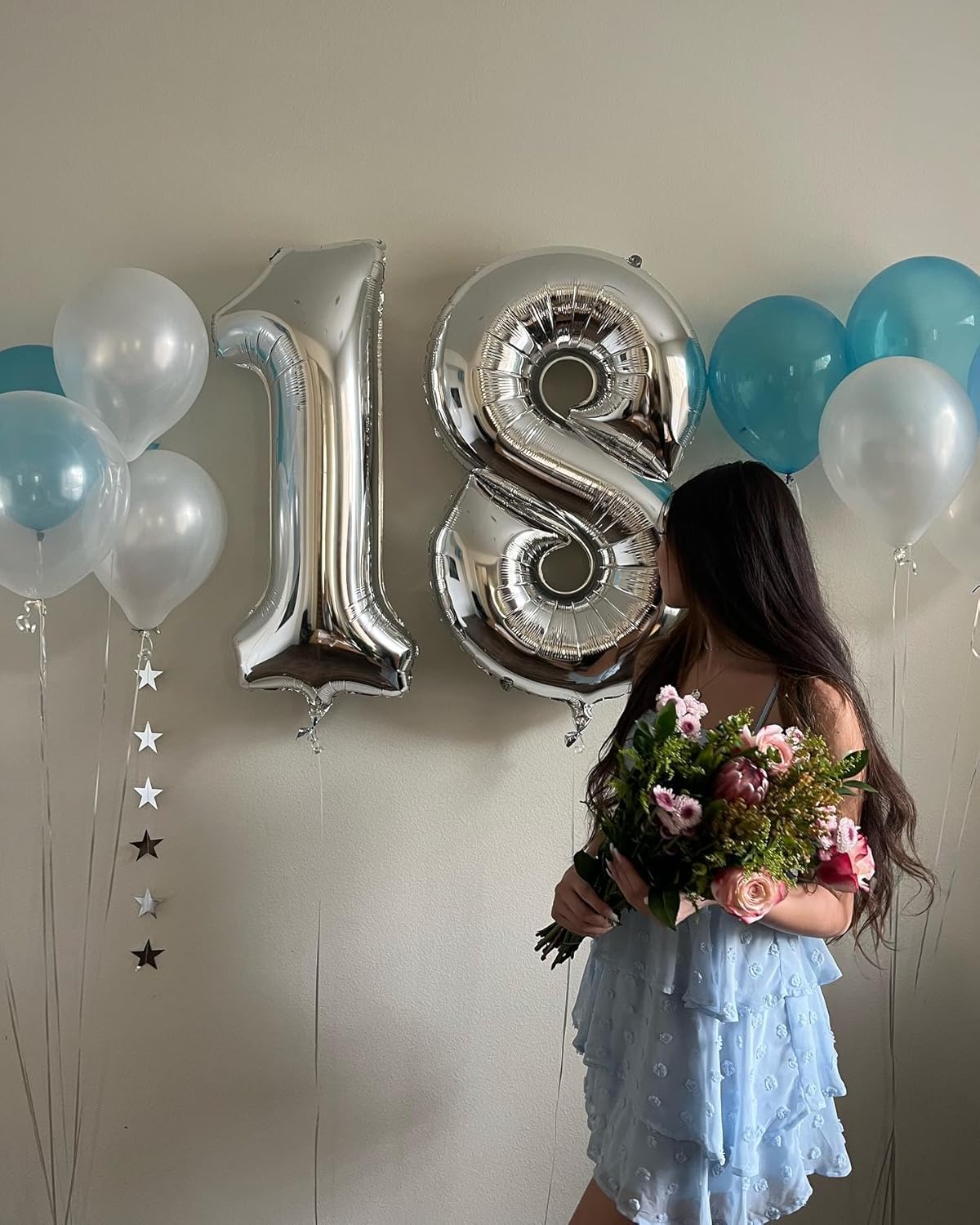 Silver Number 18 Balloon - 40 Inch Metallic 18th Birthday Decoration for Kids & Adults