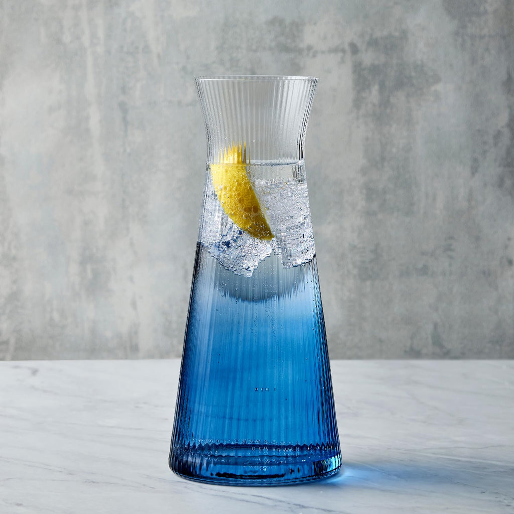 Anton Studio Designs Empire Handmade Water Carafe for Serving Water, Juice, and Beverages - 40.5 oz - Blue